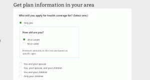 A Healthcare.gov screenshot asking for specific age information.